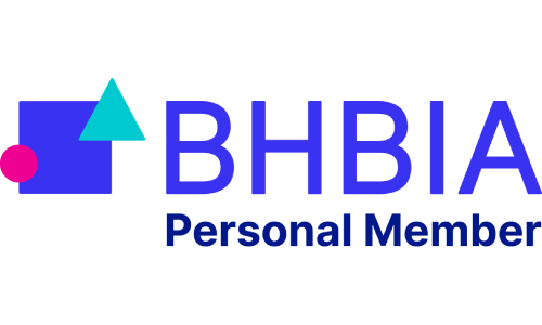 A blue and white logo for bhb personal mentoring.